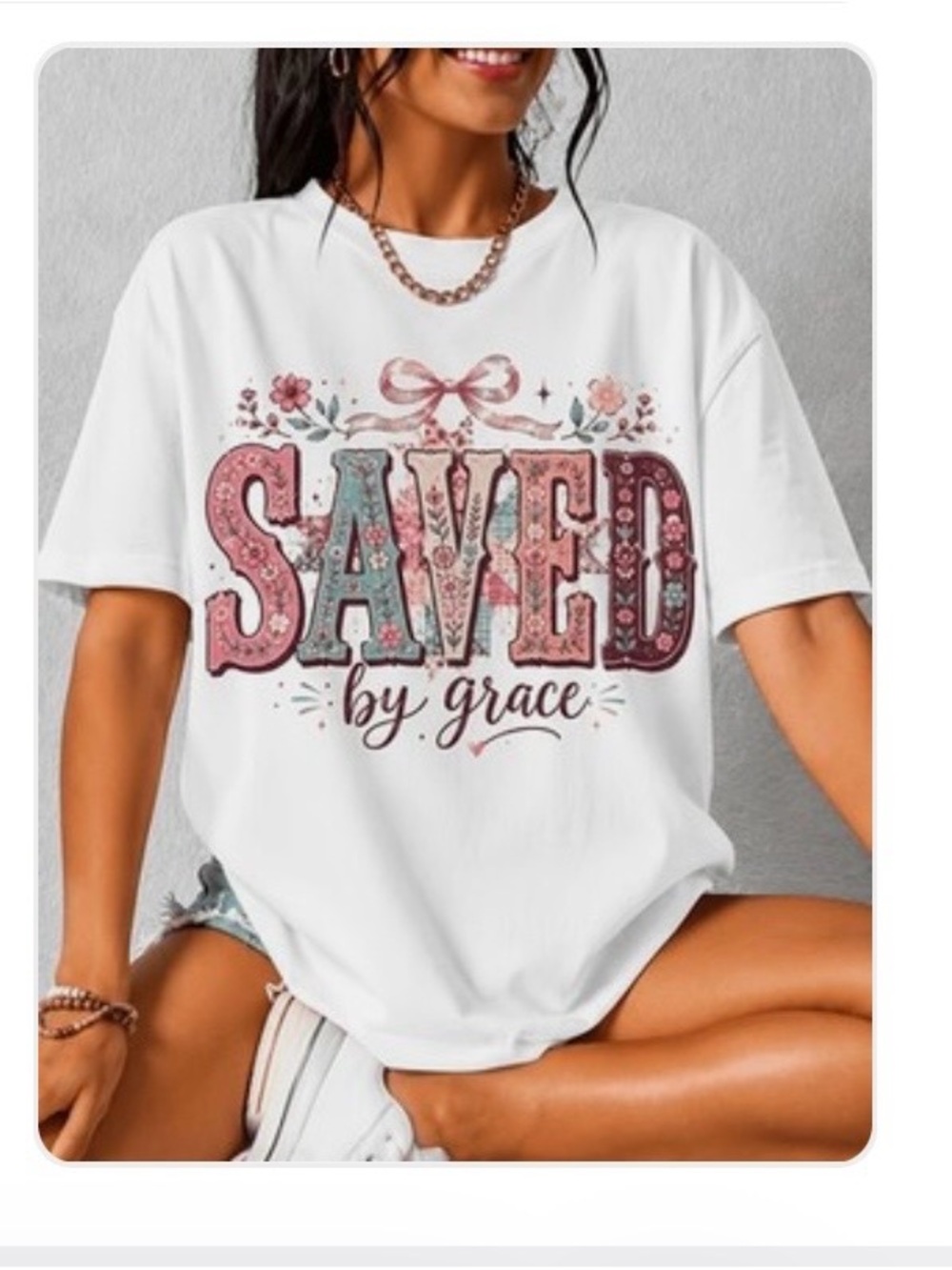 Saved by Grace White Graphic Tee - Women's Inspirational Top